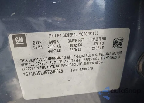 2014 Chevrolet Malibu 1Ls z USA, uszkodzony, nr VIN 1G11B5SL0EF245025